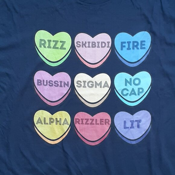Gen Alpha Valentine's Day Hearts Slang - New 3XL Navy Blue T-Shirt - Picture 3 of 4